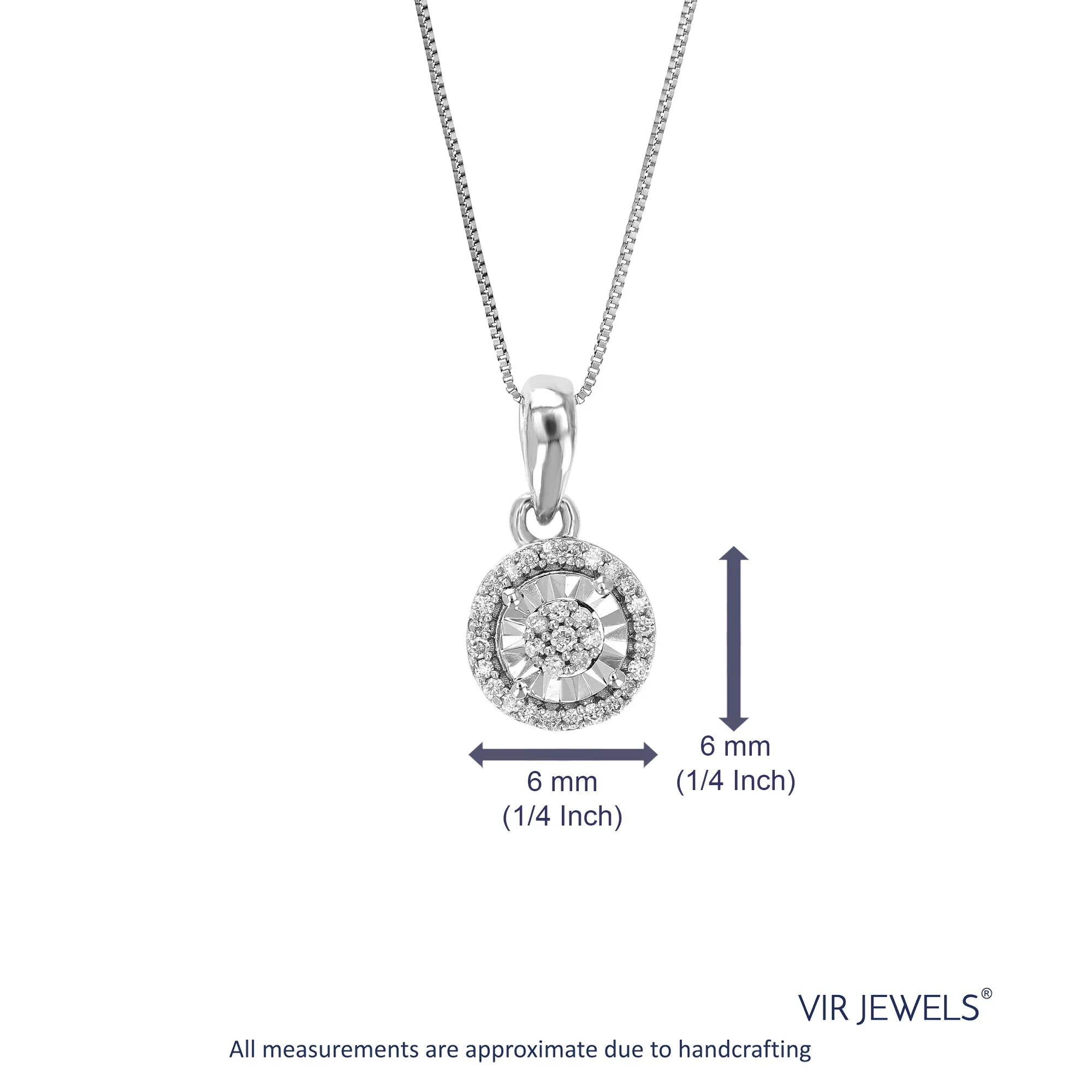 1/12 cttw Lab Grown Diamond Starburst Pendant Necklace .925 Sterling Silver 1/4 Inch with 18 Inch Chain, Size 1/2 Inch