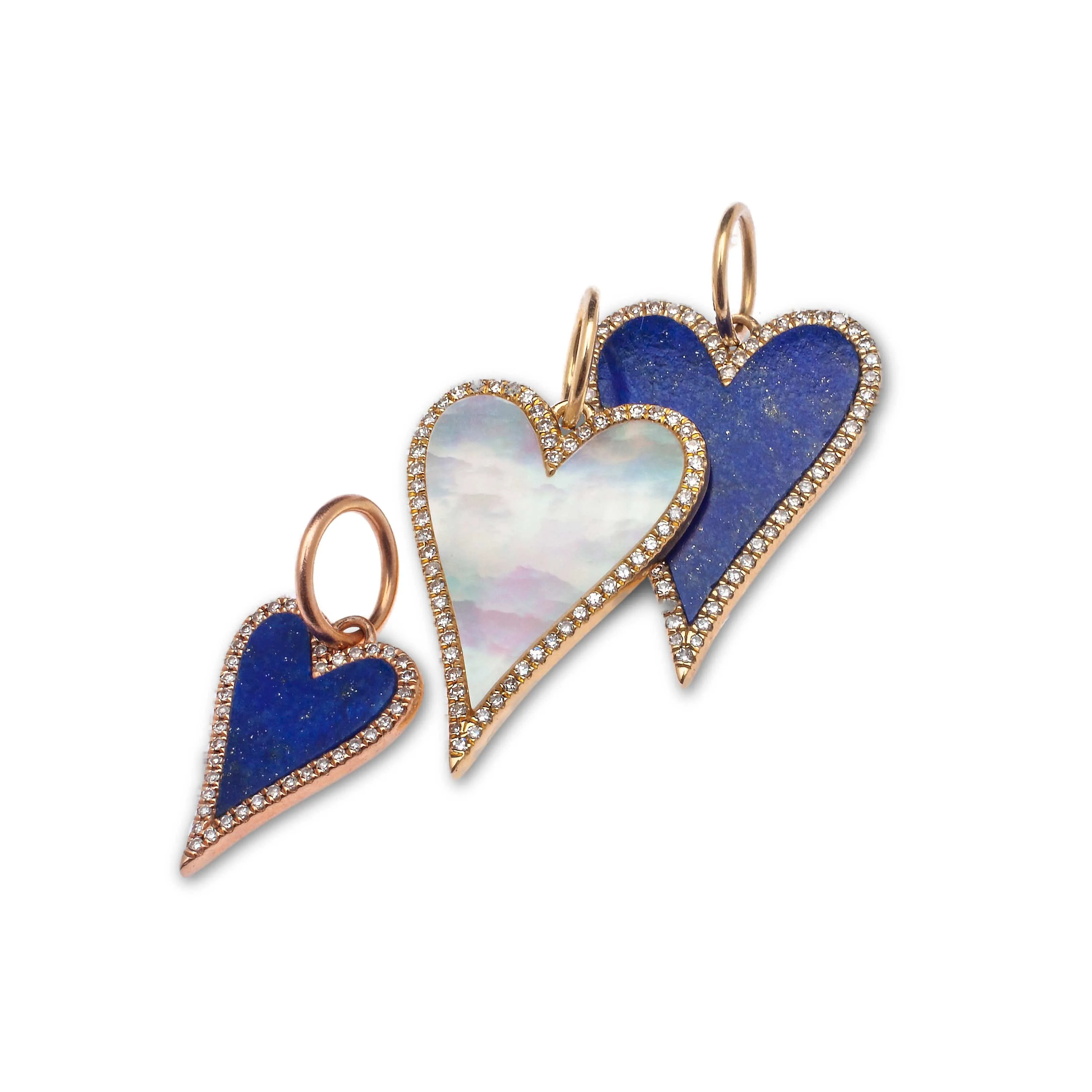 14K Gold Large Mother of Pearl and Diamond Elongated Heart Charm