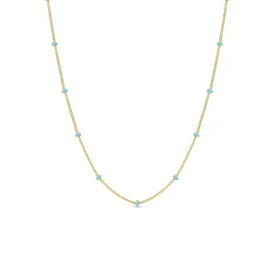 14k Gold Turquoise Enamel Satellite Chain Necklace