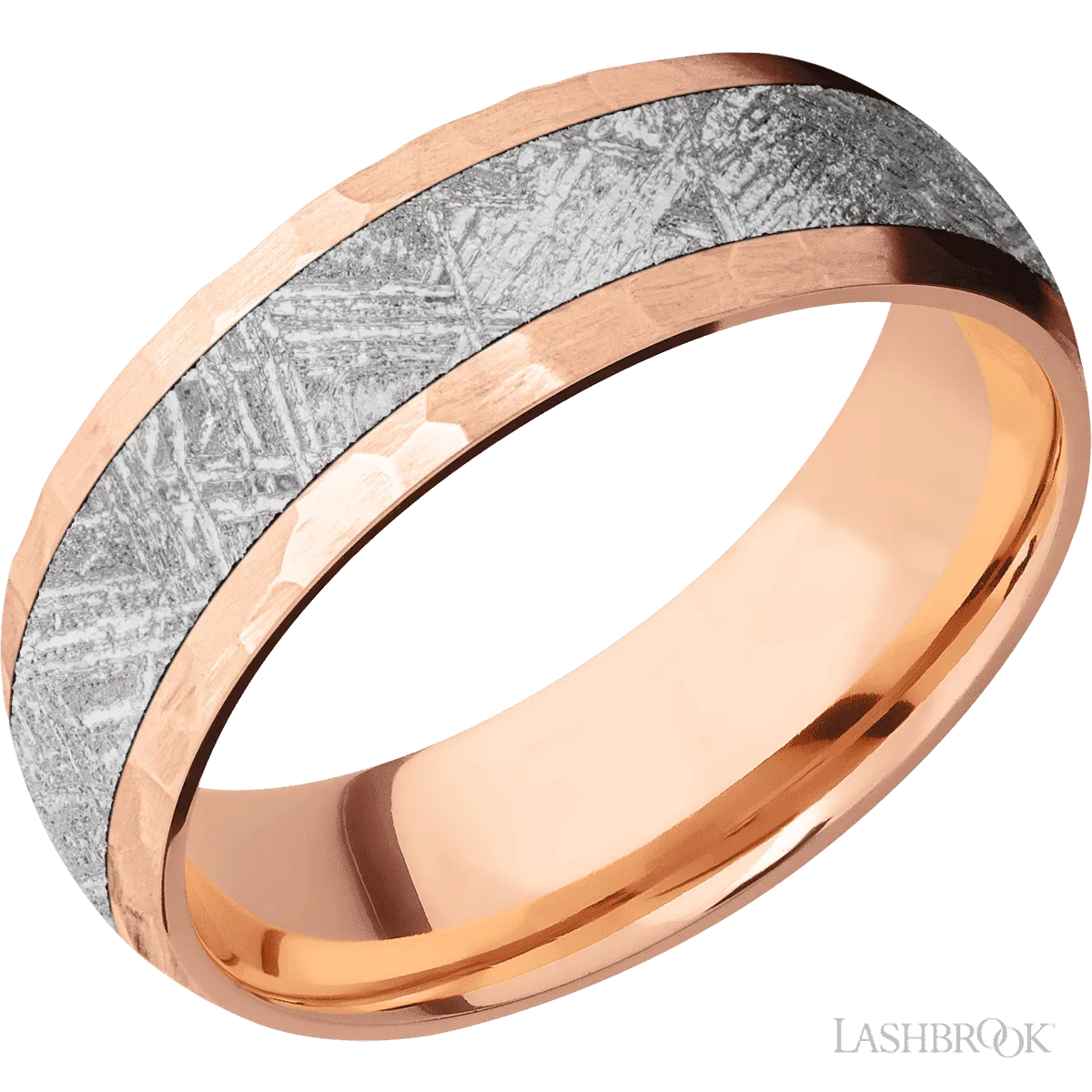 14K Rose Gold with Hammer Finish and Meteorite Inlay - 7MM