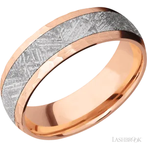 14K Rose Gold with Hammer Finish and Meteorite Inlay - 7MM