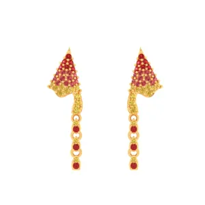 14k Unique Shaped Gold Earrings Gorgeous Red Stones