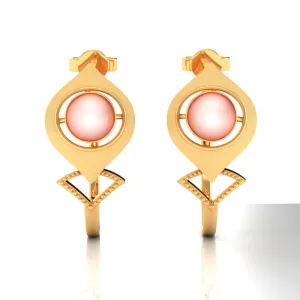 14k Very Unique Gold Earrings With A Spherical Bead In Between