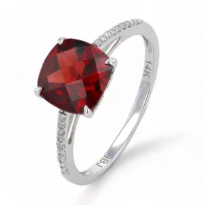 14K White Gold Diamond and Garnet Ring