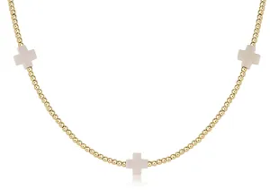 15" Choker Signature Cross Gold Pattern 2mm Bead - Off-White