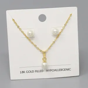 18K Gold Dipped Pearl Pendant Necklace Set