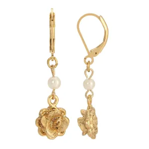 1928 Jewelry Flower & Faux Pearl Drop Earrings