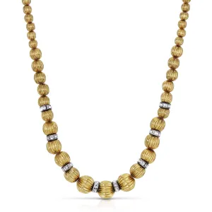 1928 Jewelry Gold Graduated Corrugated Beaded Necklace 16"   3" Extender