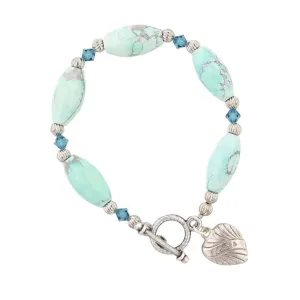 1928 Jewelry Heart & Turquoise Color Beaded Toggle Bracelet