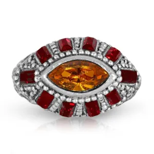 1928 Jewelry Honora Hammered Siam Red & Topaz Crystal Ring