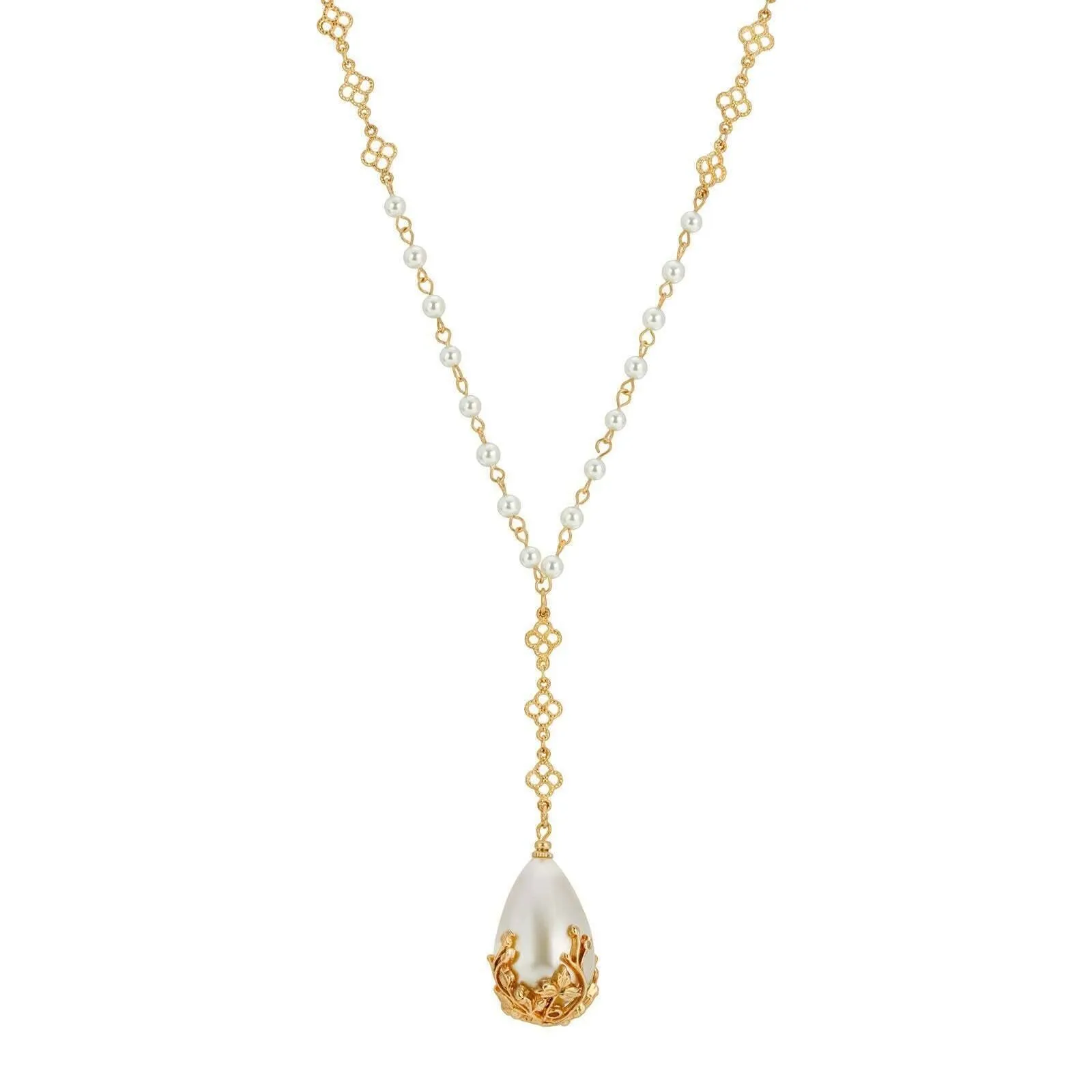 1928 Jewelry Large Faux Pearl Teardrop Y Pendant Necklace 20"