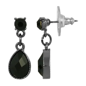 1928 Jewelry Petite Jet Black Stone Teardrop Post Drop Earrings