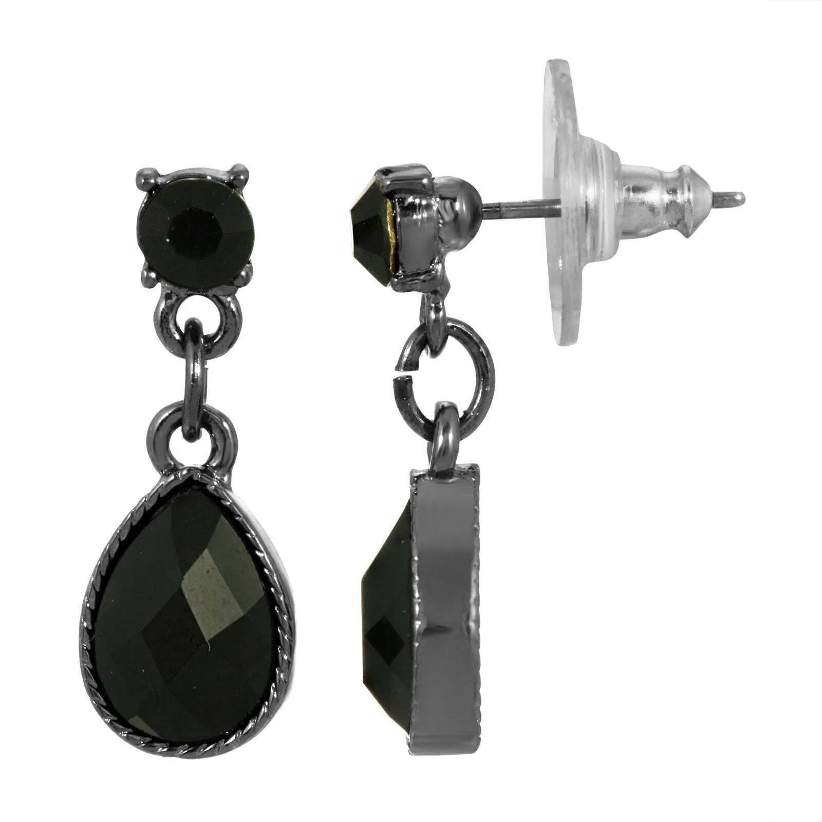 1928 Jewelry Petite Jet Black Stone Teardrop Post Drop Earrings