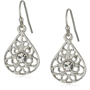 1928 Jewelry Petite Round Crystal Filigree Teardrop Earrings