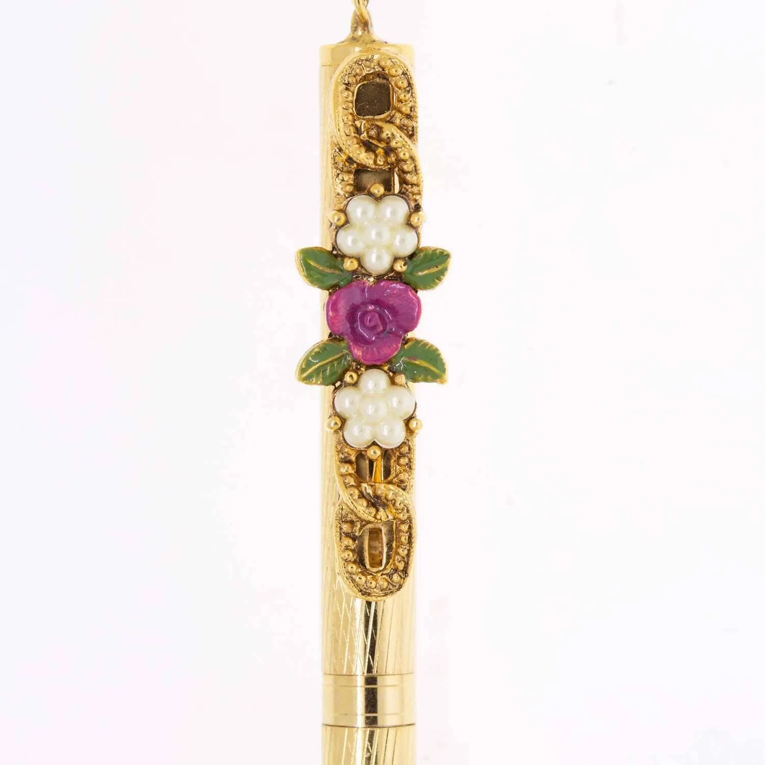 1928 Jewelry Pink Flower & Faux Pearl Accents Ball Point Pen Necklace 28"