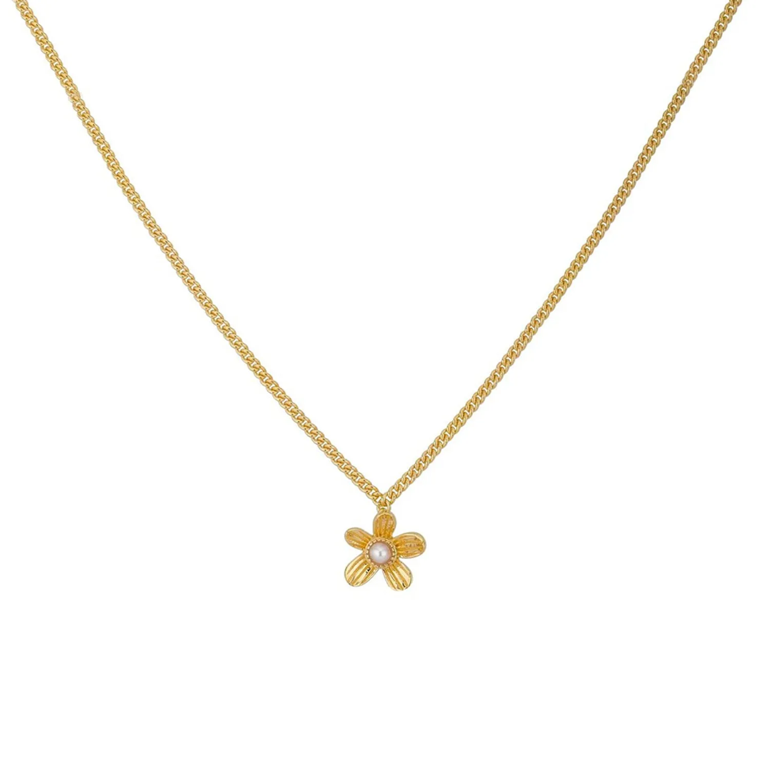 24Kae Flower & Pearl Necklace, Gold