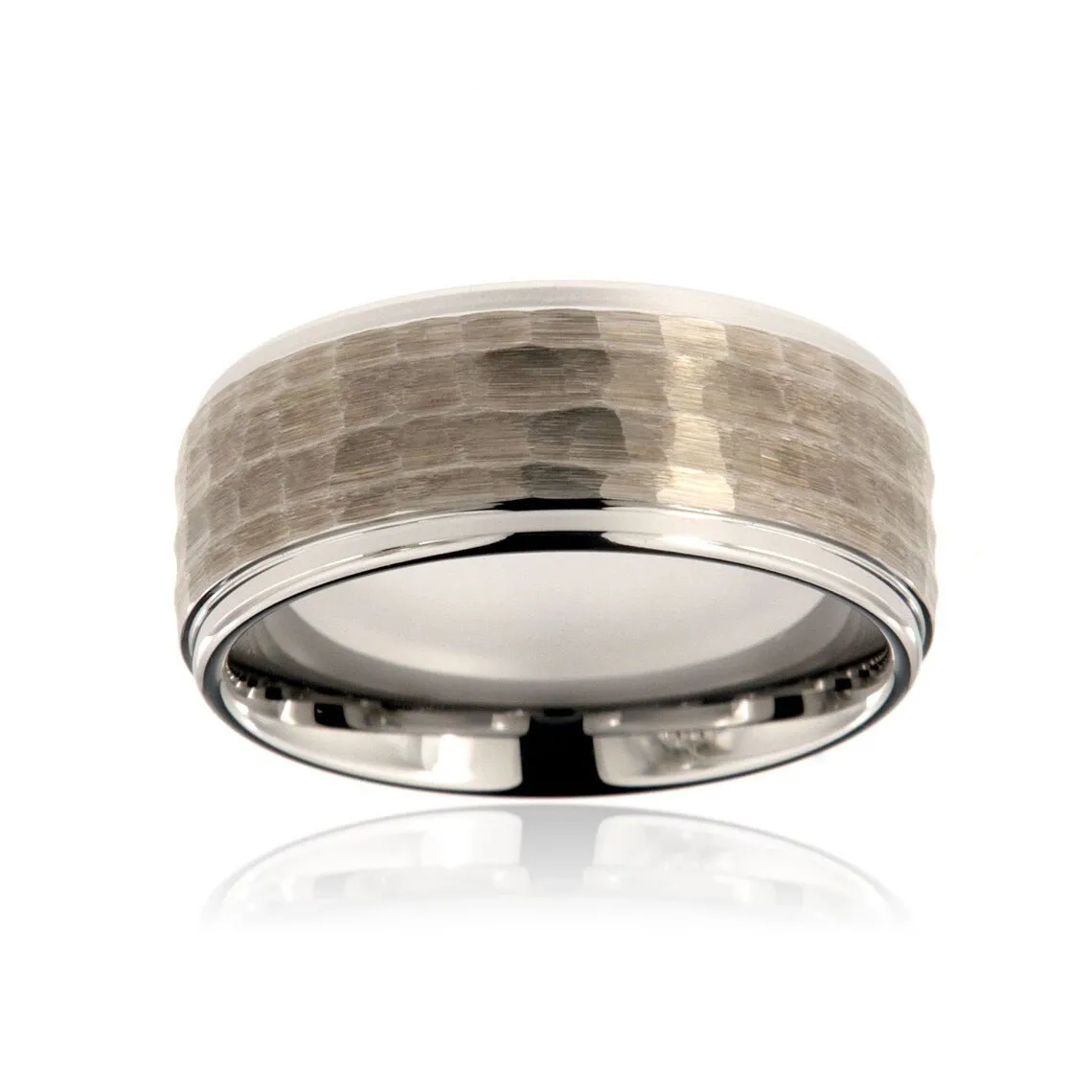 9mm Heavy Tungsten Carbide Men's Ring With Two Tone, Hammered Finish - FREE Personalization