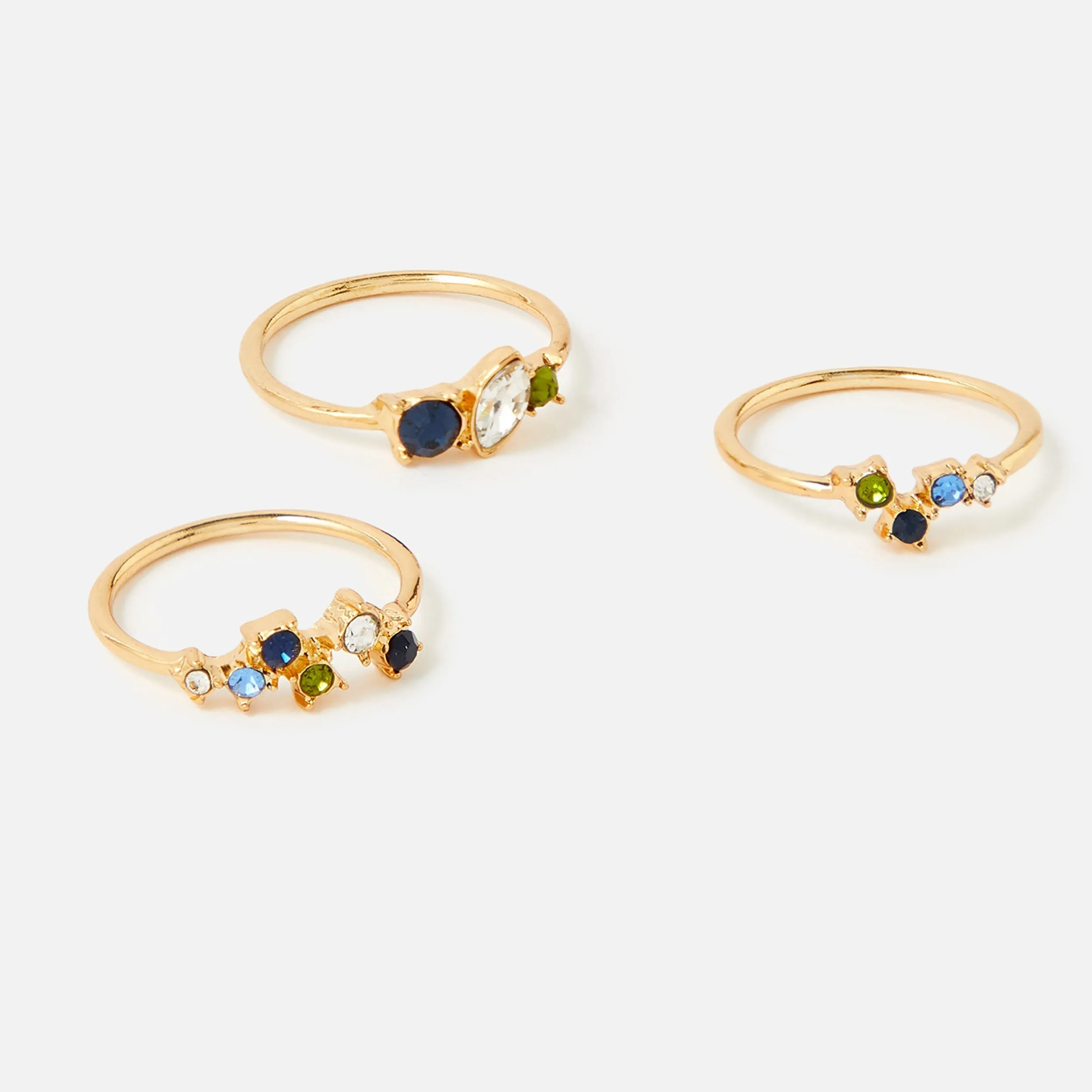 Accessorize London Women's Country Retreat Set Of 3  Mixed Gems Rings Large