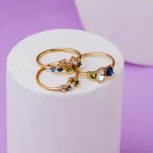 Accessorize London Women's Country Retreat Set Of 3  Mixed Gems Rings Large