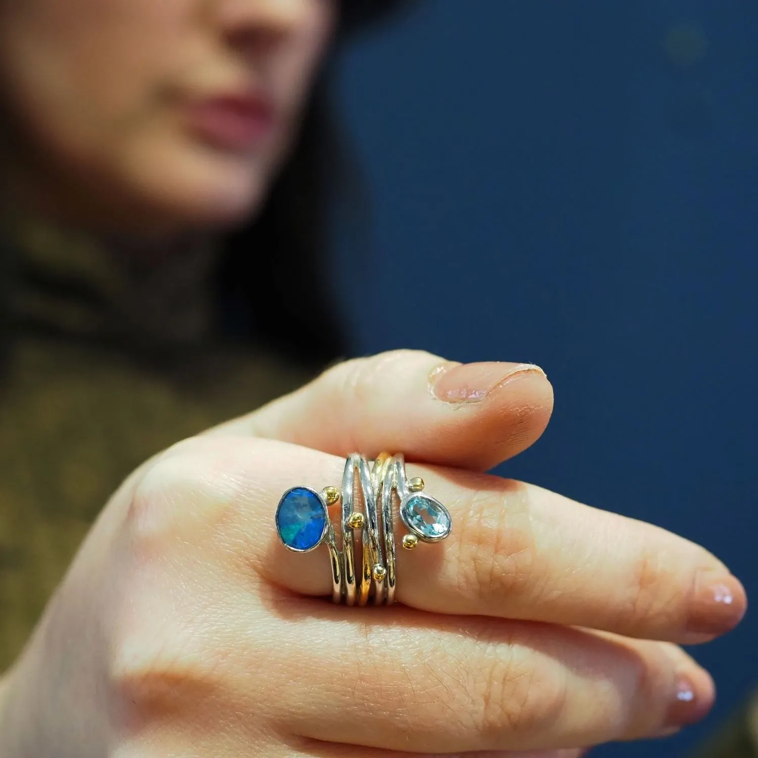 Adjustable Snake Ring in Silver Gold & various gemstones