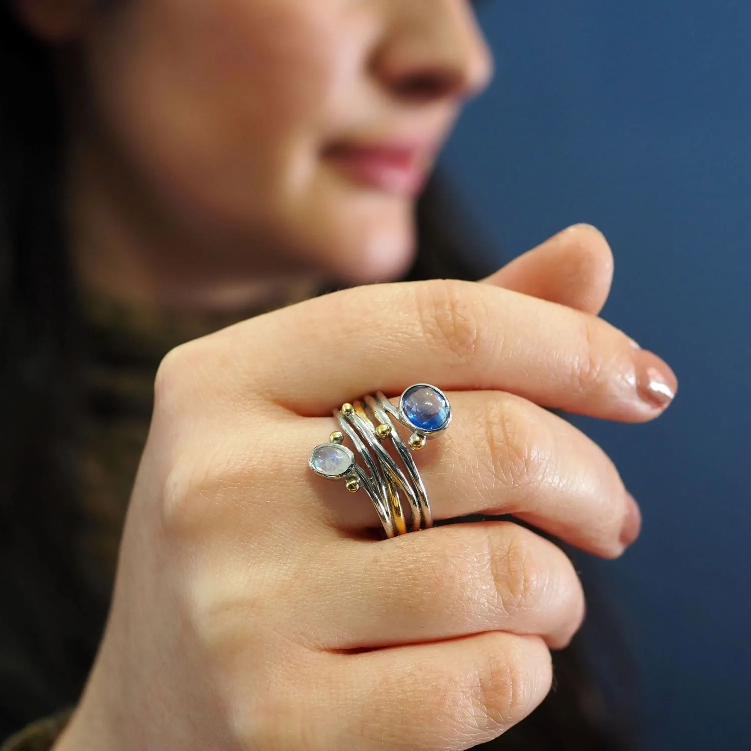 Adjustable Snake Ring in Silver Gold & various gemstones