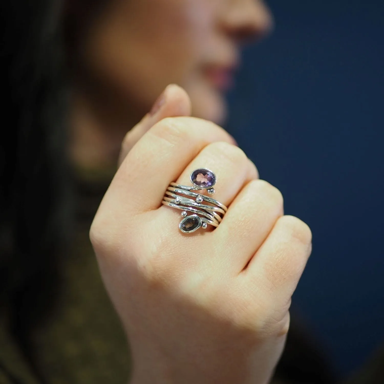 Adjustable Snake Ring in Silver Gold & various gemstones