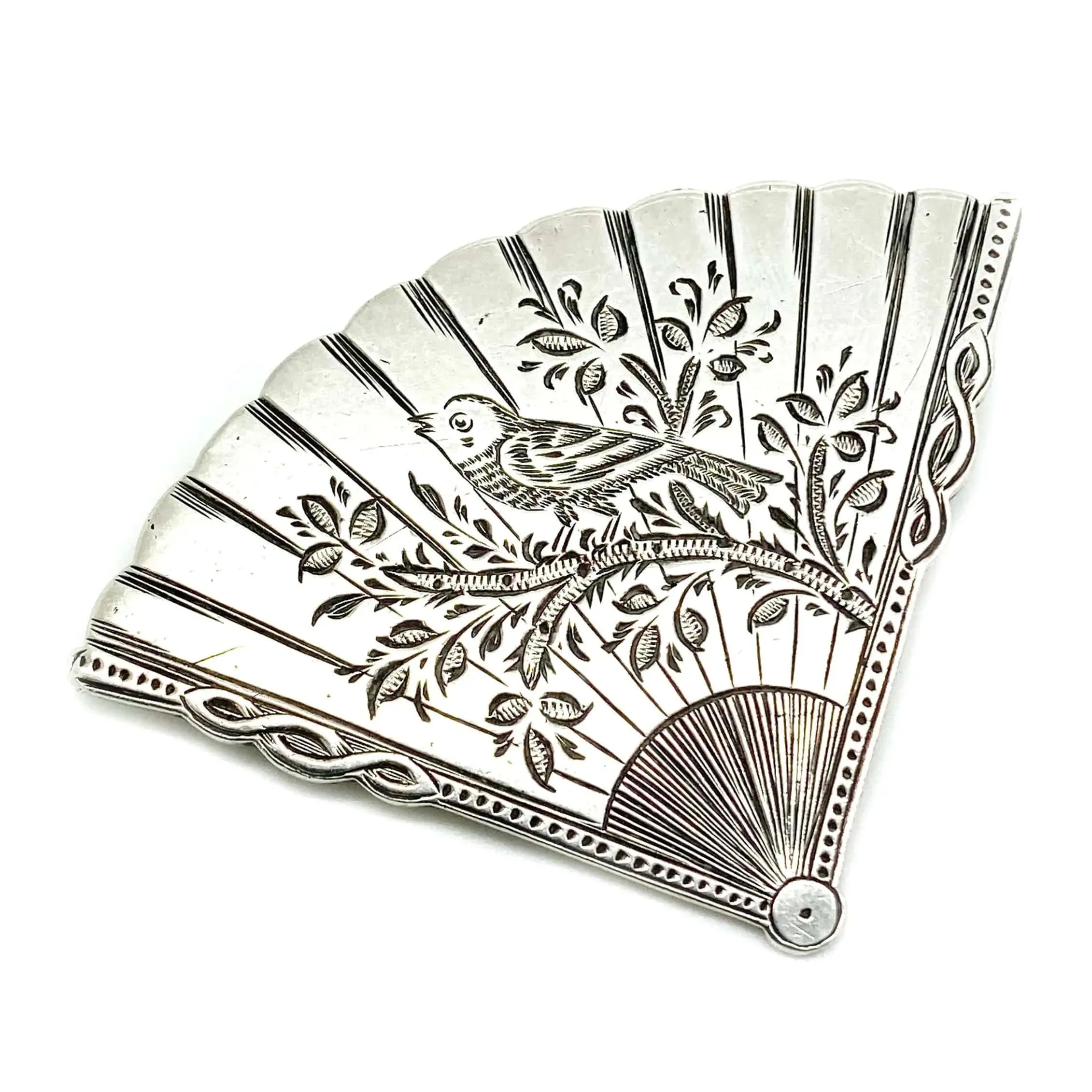 Antique 1879 Japonesque Silver Fan Brooch