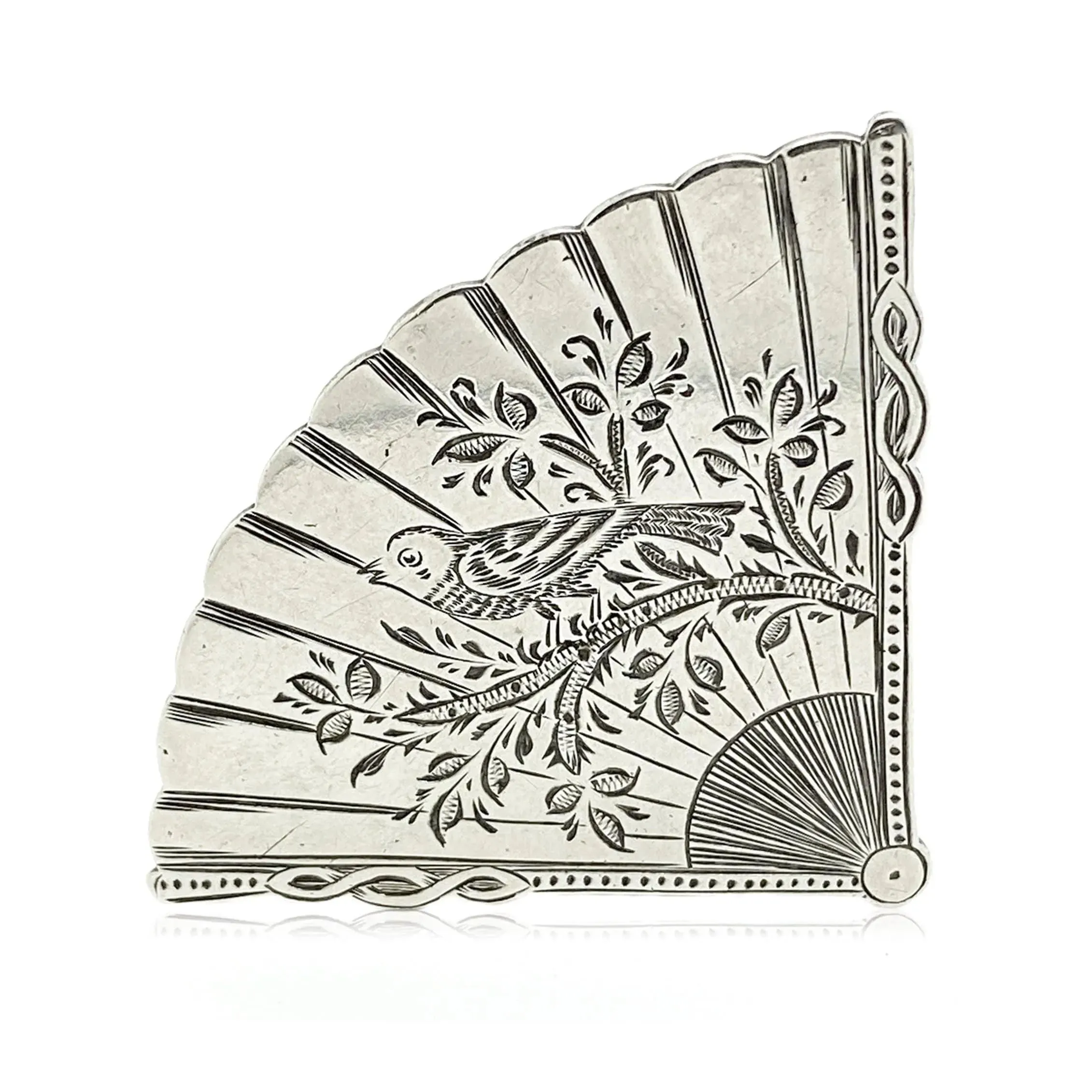 Antique 1879 Japonesque Silver Fan Brooch