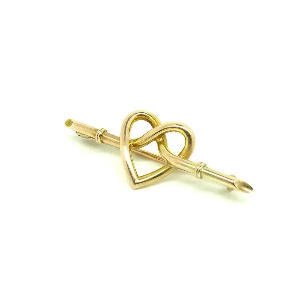 Antique Victorian (1837-1901) Bamboo 9ct Yellow Gold Heart Brooch