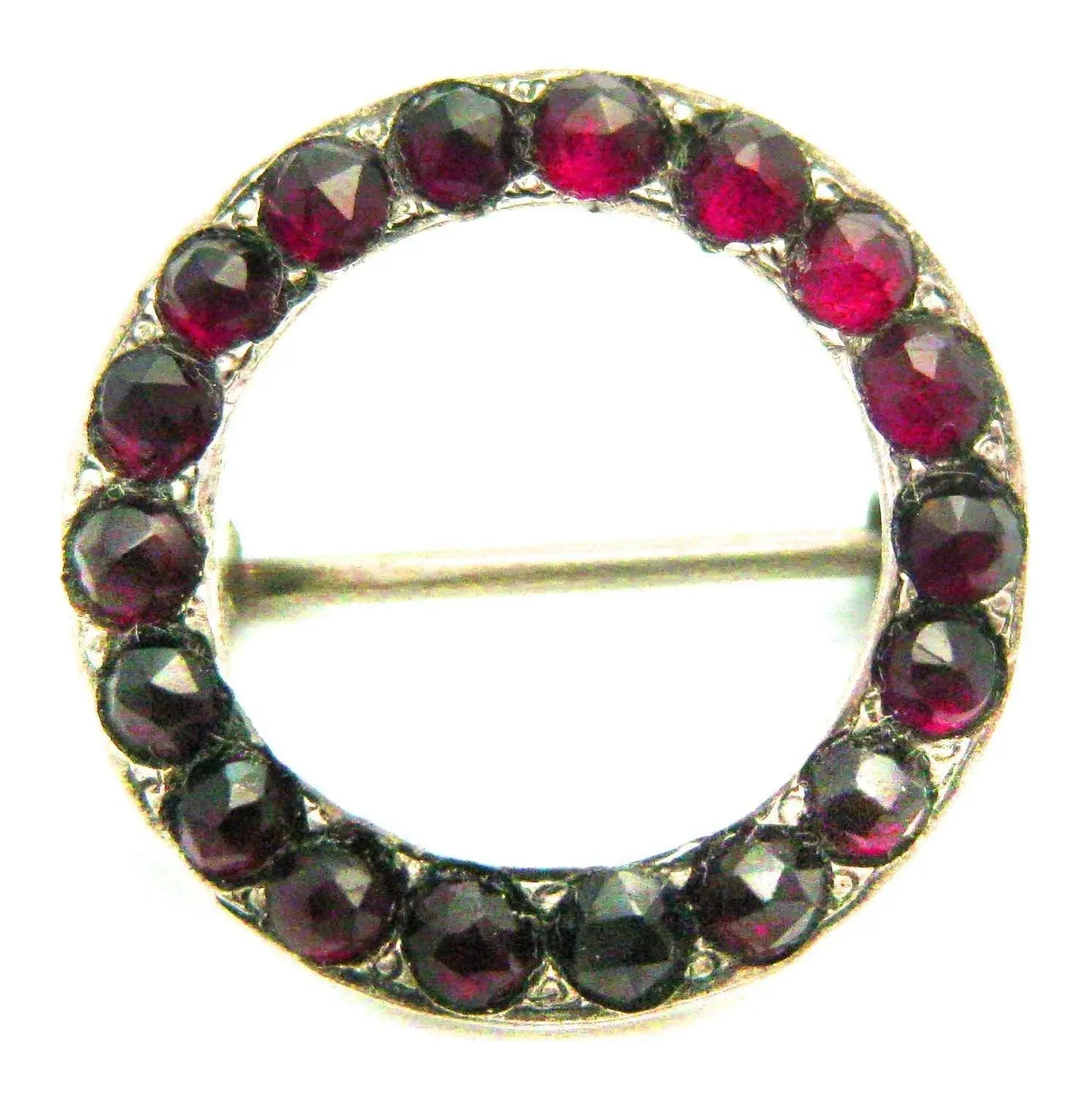 Antique Victorian (1837-1901) Sterling Silver & Garnet Gemstone Brooch