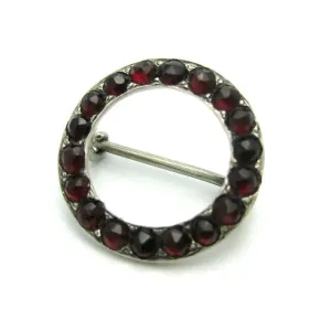 Antique Victorian (1837-1901) Sterling Silver & Garnet Gemstone Brooch