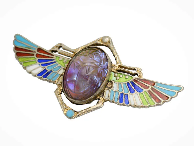 Art Deco Winged Saphiret Scarab Brooch