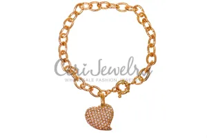 B7119 Pave Heart Charm 18K Gold Swarovski Elements Bracelet