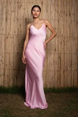 Baby Pink Polyester Luxe Elegance Dress