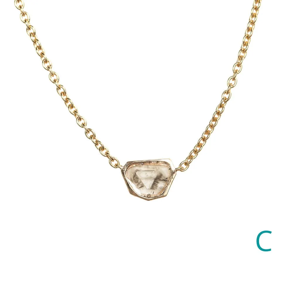 Bezel Set Diamond Slice Necklaces in 14k Yellow Gold