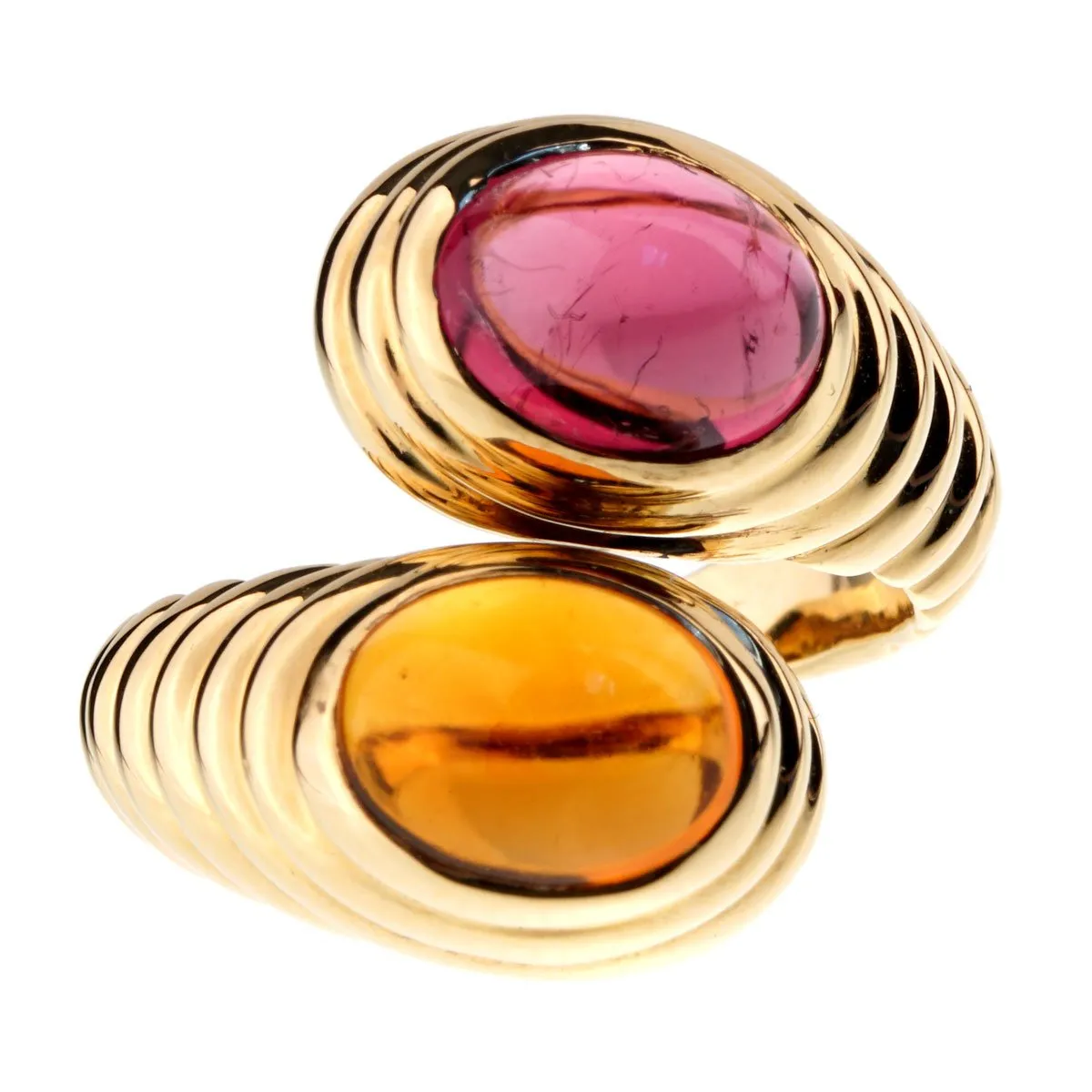 Bulgari Citrine Tourmaline Gold Bypass Ring