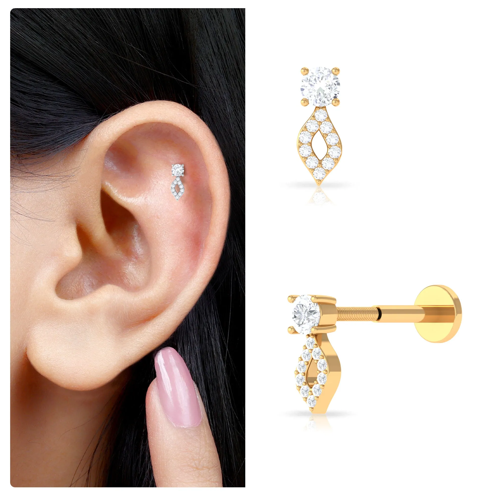 Certified Diamond Unique Tragus Earring in Gold