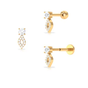 Certified Diamond Unique Tragus Earring in Gold