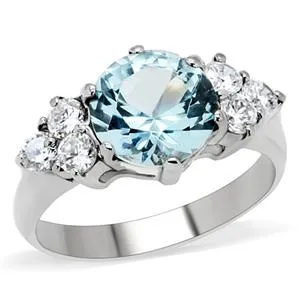 CJ134TK Wholesale Stainless Steel Aquamarine Cubic Zirconia Ring