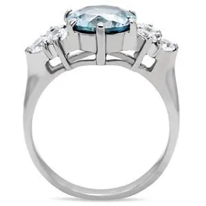 CJ134TK Wholesale Stainless Steel Aquamarine Cubic Zirconia Ring