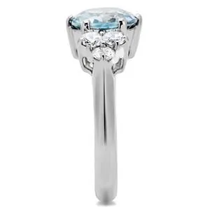 CJ134TK Wholesale Stainless Steel Aquamarine Cubic Zirconia Ring