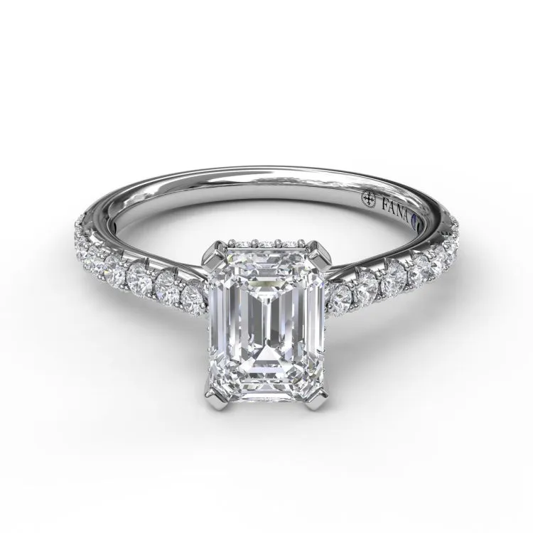 Classic Emerald Cut Engagement Ring with a Subtle Diamond Splash