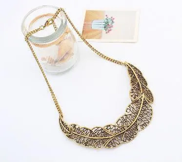 Contracted hollow out the leaves necklace Metal sweater chain female Collarbone chain