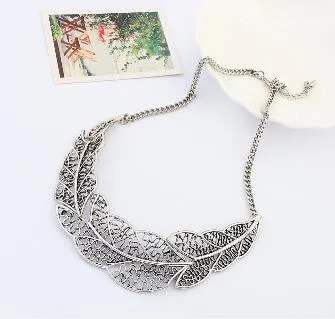 Contracted hollow out the leaves necklace Metal sweater chain female Collarbone chain