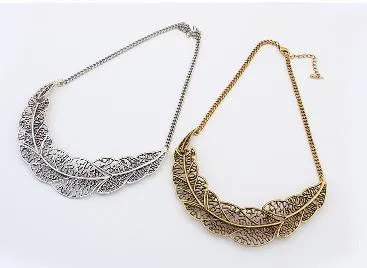 Contracted hollow out the leaves necklace Metal sweater chain female Collarbone chain