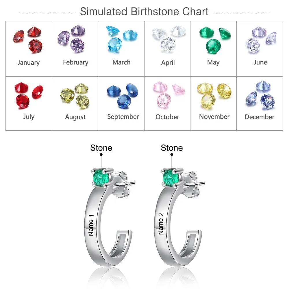 Customized Engraving Name Birthstone Fashion Earrings for Women