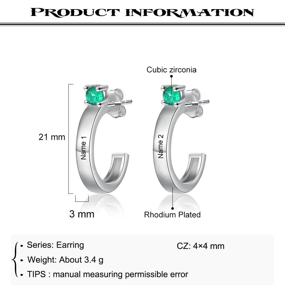 Customized Engraving Name Birthstone Fashion Earrings for Women