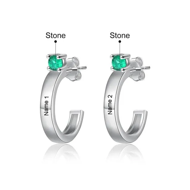 Customized Engraving Name Birthstone Fashion Earrings for Women