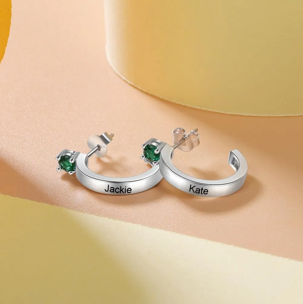 Customized Engraving Name Birthstone Fashion Earrings for Women