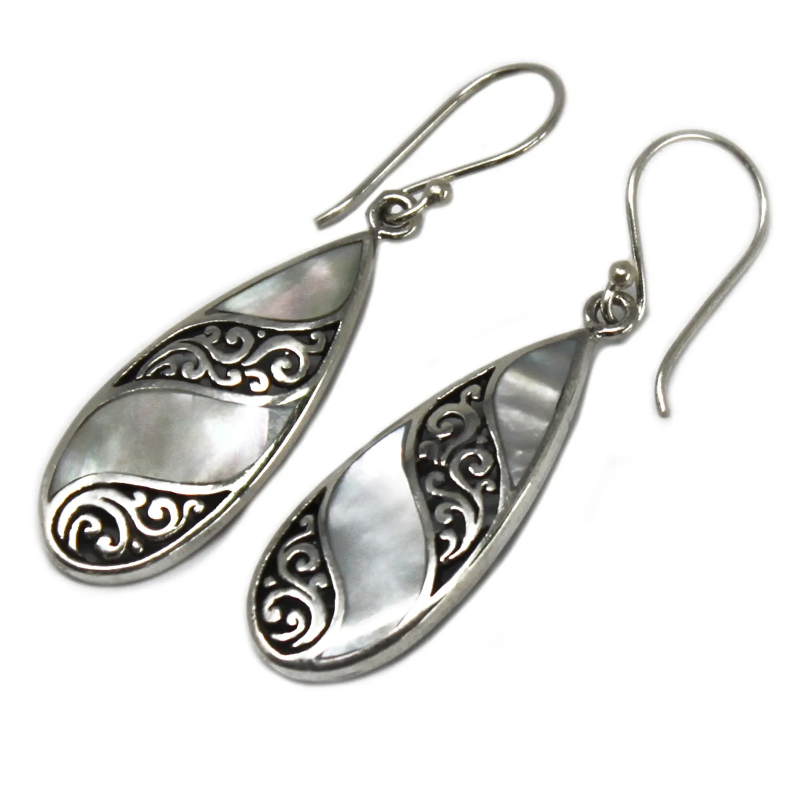 Elegant Shell & Silver Teardrop Earrings - Handmade in Bali - High-Quality 925 Silver & Shell Parts